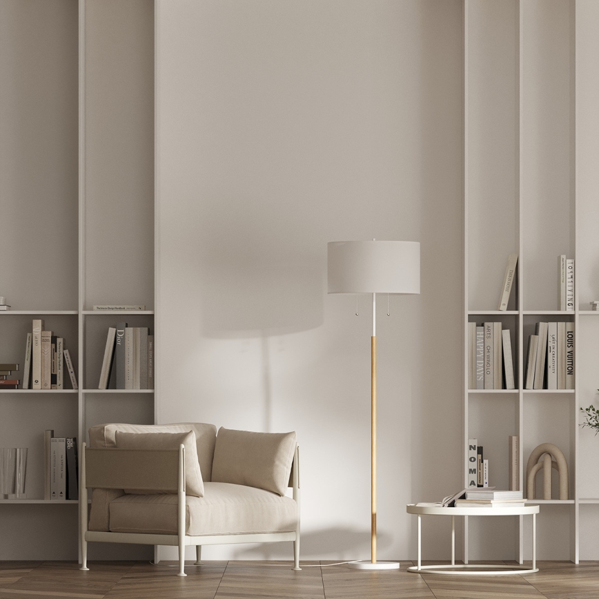 Lampada da terra FOGO 2xE27/15W/230V bianco/beige