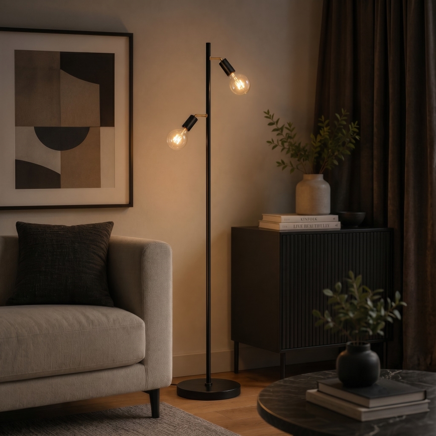 Lampada da terra LED 2xE27/7W/230V 2000K nero/oro