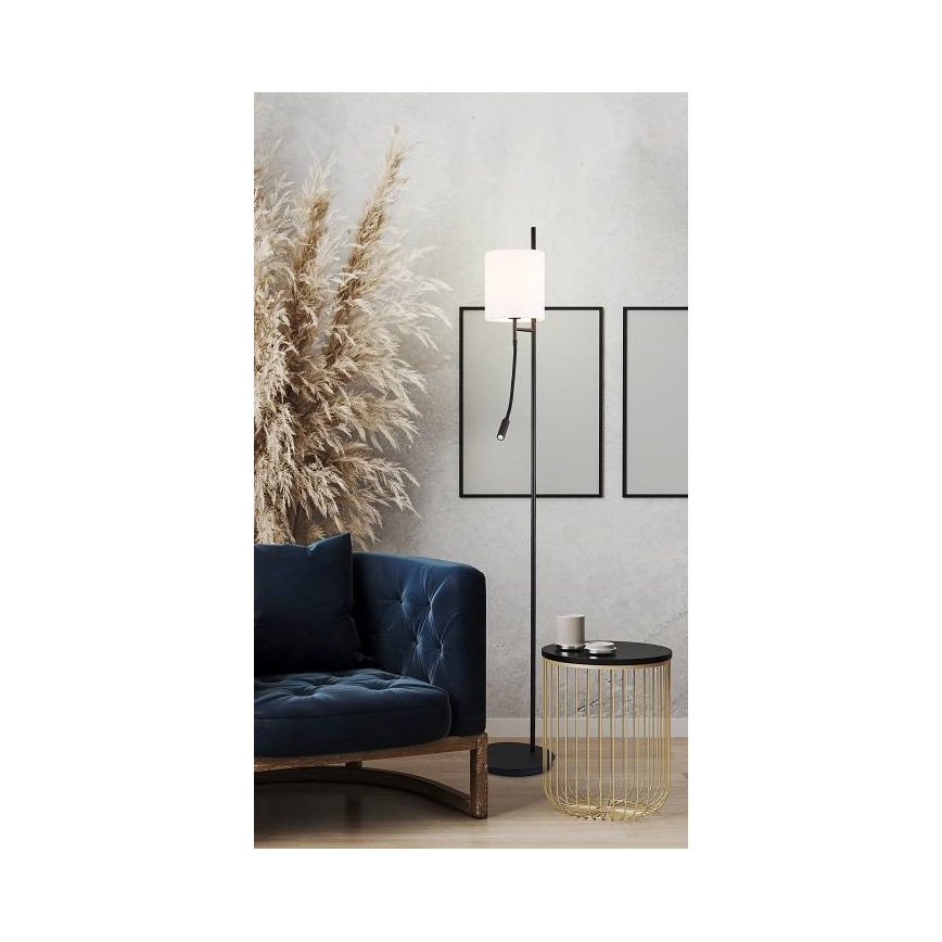 Lampada da terra LED TOKYO 1xE27/40W/230V + LED/3W nero/bianco