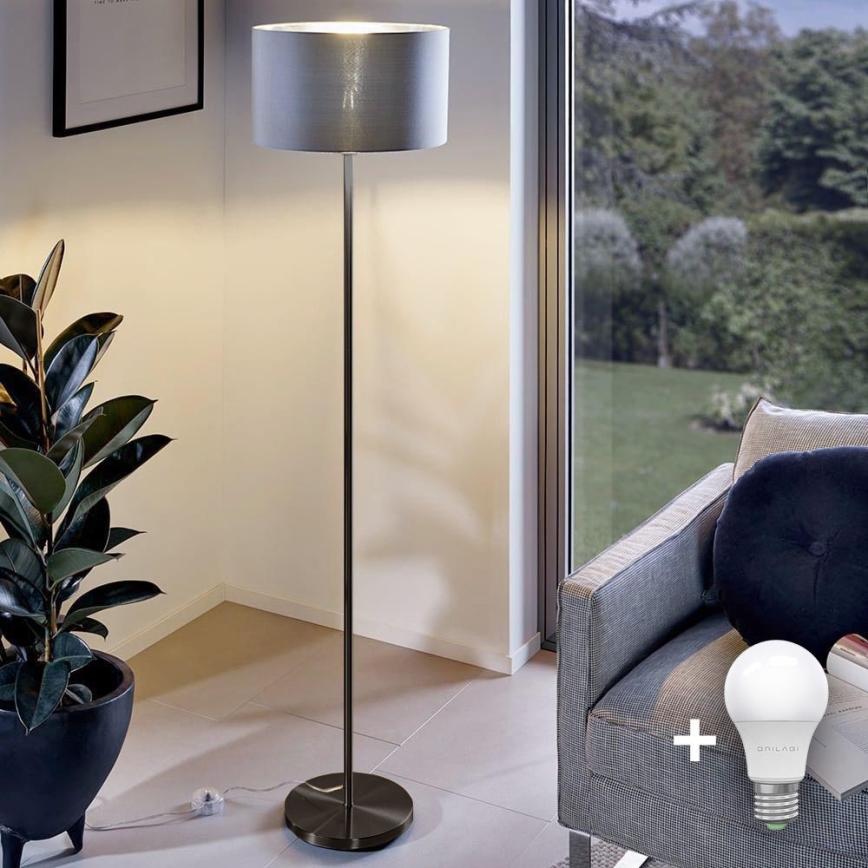Lampada da terra LED TUNJA 1xE27/20W/230V Ø 30 cm nero/grigio
