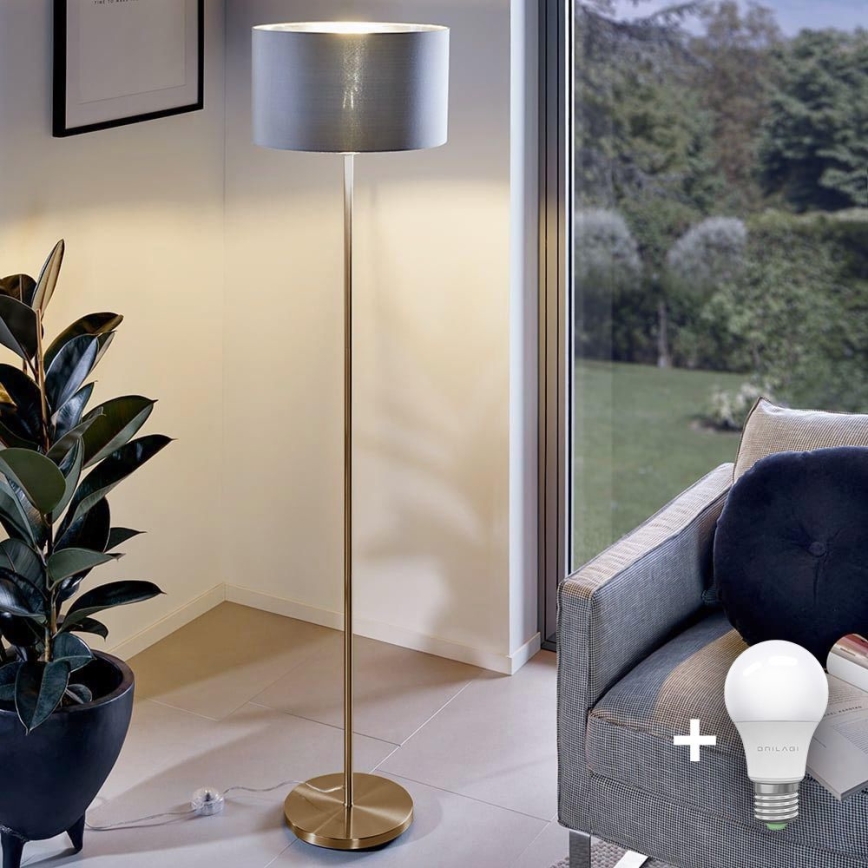 Lampada da terra LED TUNJA 1xE27/20W/230V Ø 30 cm oro/grigio