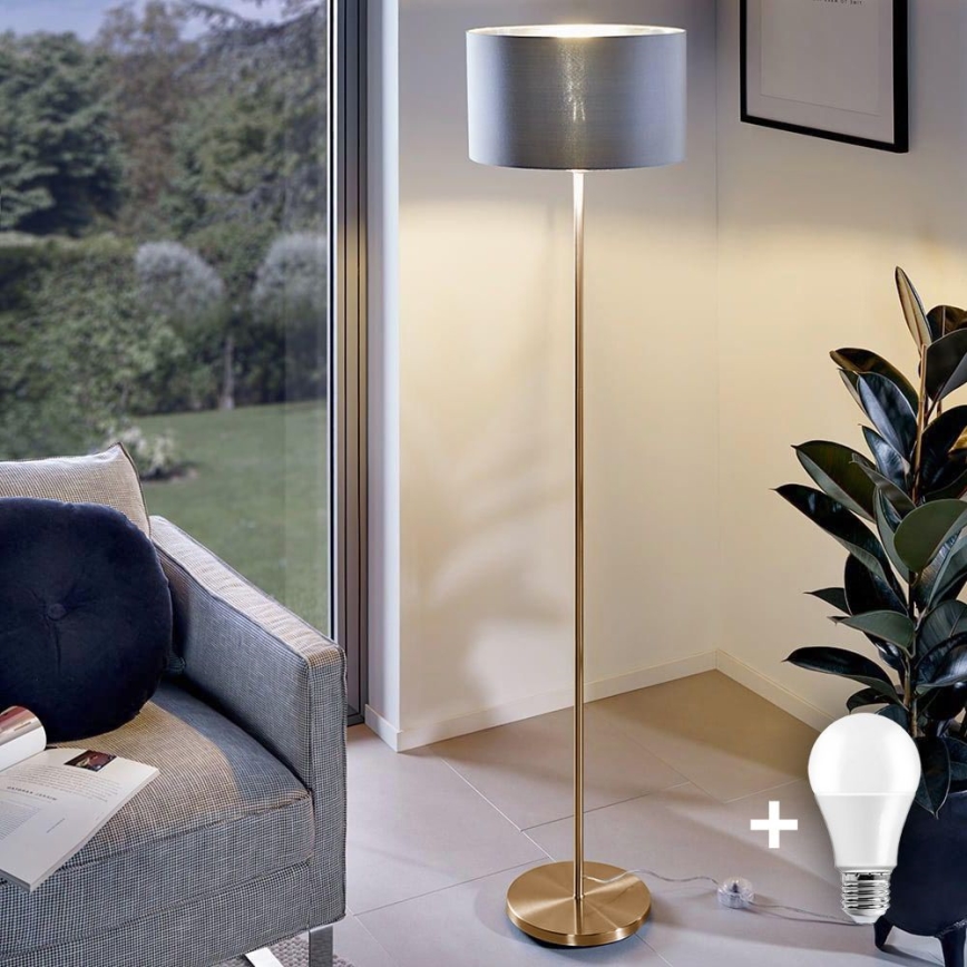 Lampada da terra LED TUNJA 1xE27/20W/230V Ø 38 cm oro/grigio