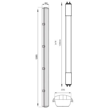 Lampada fluorescente tecnica LED T8 2xG13/18W/230V 4000K IP65 128,5 cm