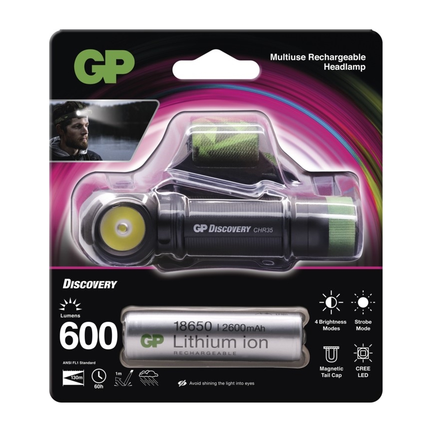Lampada frontale LED GP DISCOVERY CHR35 LED/3,7V/2600mAh