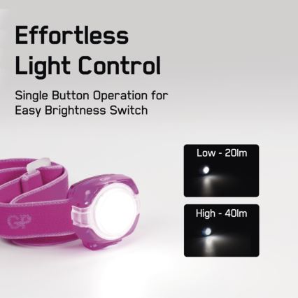 Lampada frontale LED GP EVERYBODY 4xLED/2×CR2025 rosa