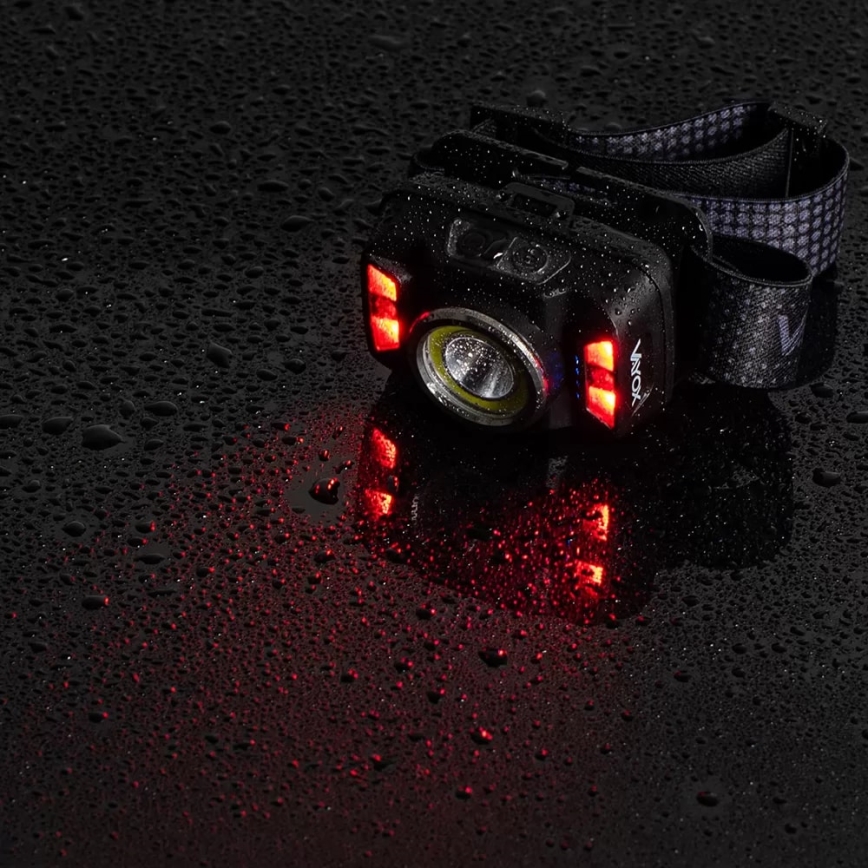 LED Dimmerabile ricaricabile lampada da testa con sensore e luce rossa LED/15W/5V IP66 430 lucente 1800 mAh