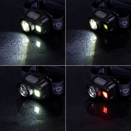 LED Dimmerabile ricaricabile lampada da testa con sensore e luce rossa LED/6W/5V/3xAAA IP44 500 lucente 1200 mAh