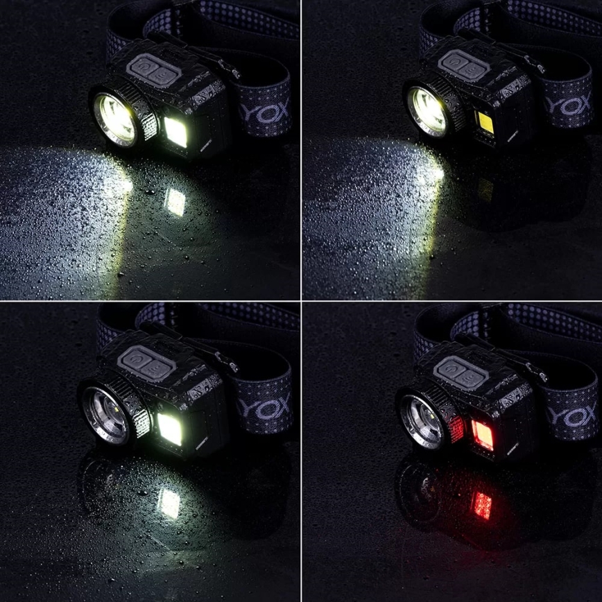 LED Dimmerabile ricaricabile lampada da testa con sensore e luce rossa LED/6W/5V/3xAAA IP44 500 lucente 1200 mAh