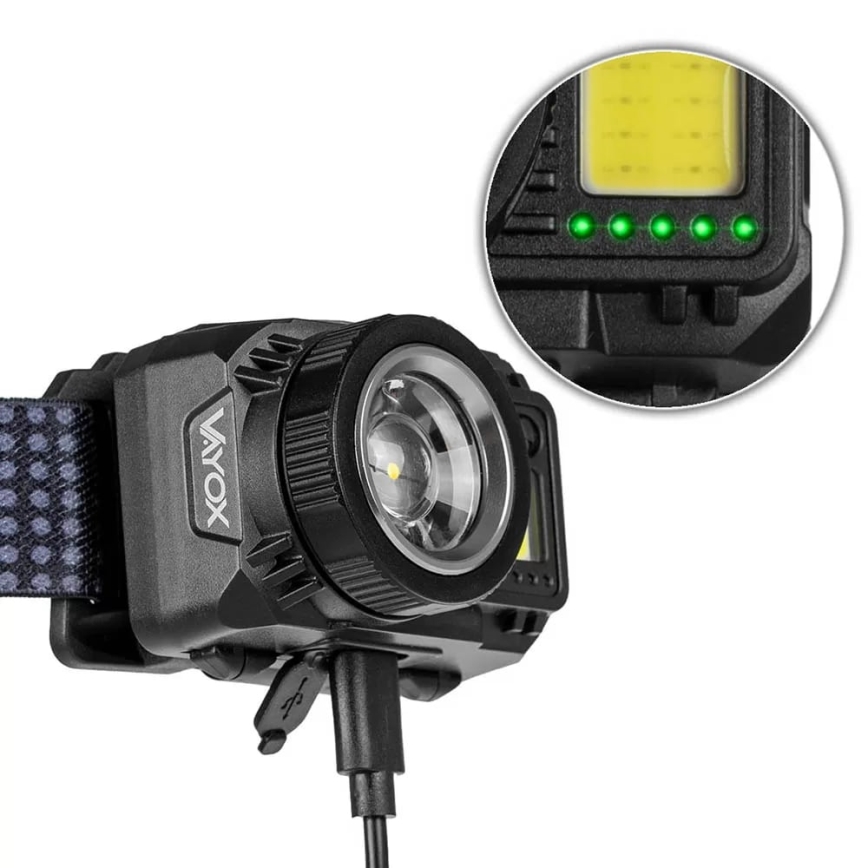 LED Dimmerabile ricaricabile lampada da testa con sensore e luce rossa LED/6W/5V/3xAAA IP44 500 lucente 1200 mAh