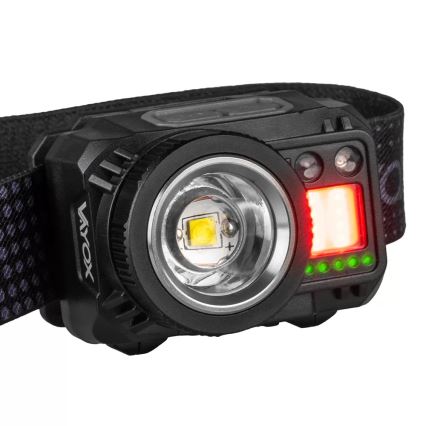 LED Dimmerabile ricaricabile lampada da testa con sensore e luce rossa LED/6W/5V/3xAAA IP44 500 lucente 1200 mAh