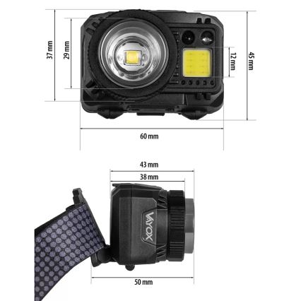 LED Dimmerabile ricaricabile lampada da testa con sensore e luce rossa LED/6W/5V/3xAAA IP44 500 lucente 1200 mAh