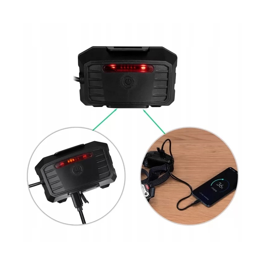 Lampada frontale ricaricabile a LED dimmerabile con sensore, funzione power bank e luce rossa LED/10W/5V IP44 1200 lm 4000 mAh