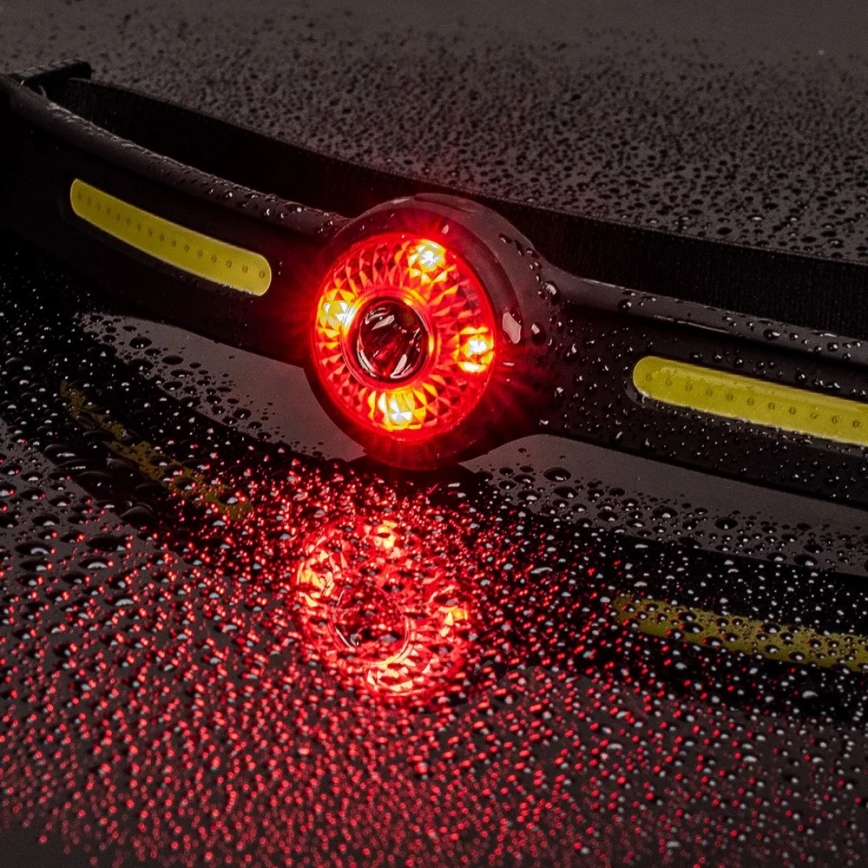 Lampada frontale ricaricabile dimmerabile a LED con luce rossa, 5 V, IPX4, 550 lm, 600 mAh