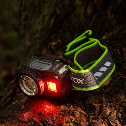 Torcia frontale LED ricaricabile con sensore, luce rossa e intensità luminosa regolabile LED/6W/5V/3xAAA IP66 500 lm 1200 mAh