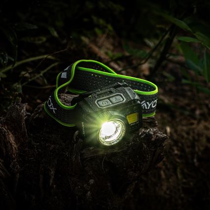 Torcia frontale LED ricaricabile con sensore, luce rossa e intensità luminosa regolabile LED/6W/5V/3xAAA IP66 500 lm 1200 mAh