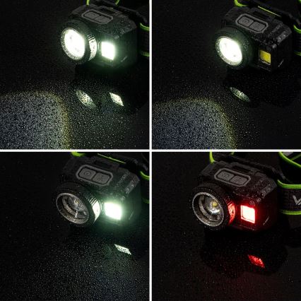 Torcia frontale LED ricaricabile con sensore, luce rossa e intensità luminosa regolabile LED/6W/5V/3xAAA IP66 500 lm 1200 mAh