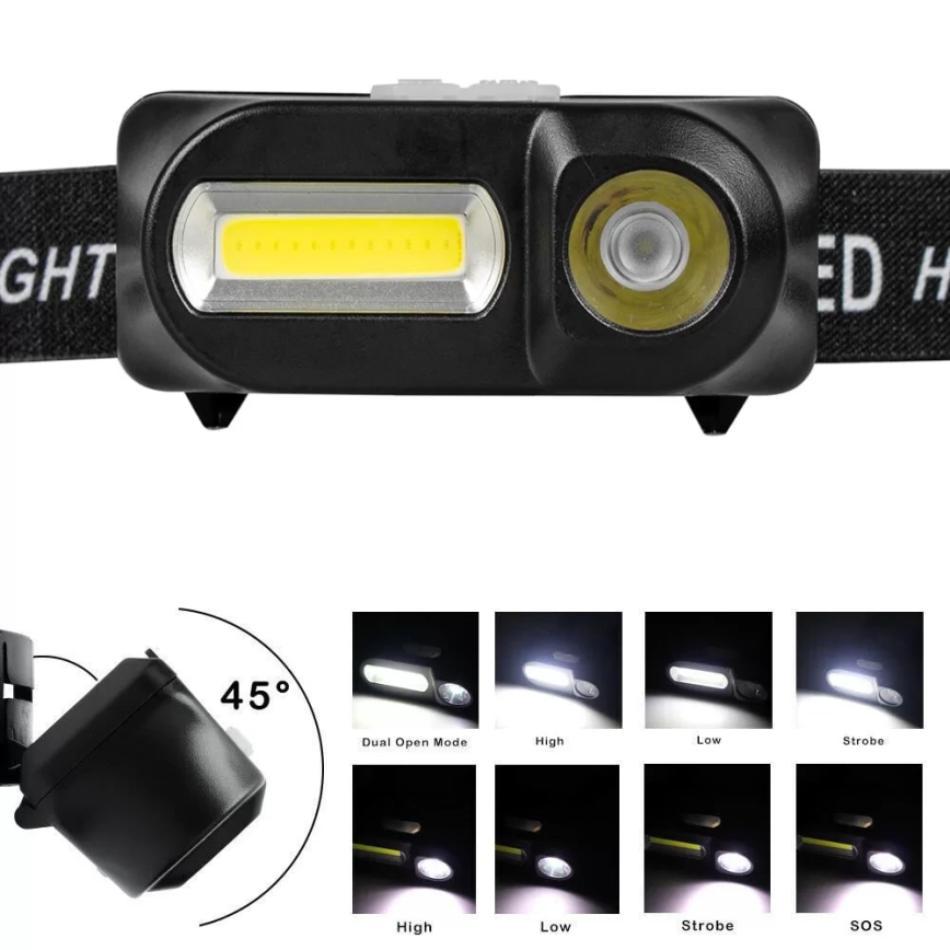 Lampada frontale ricaricabile dimmerabile 2xLED/5V IP44 210 shiny 2000 mAh