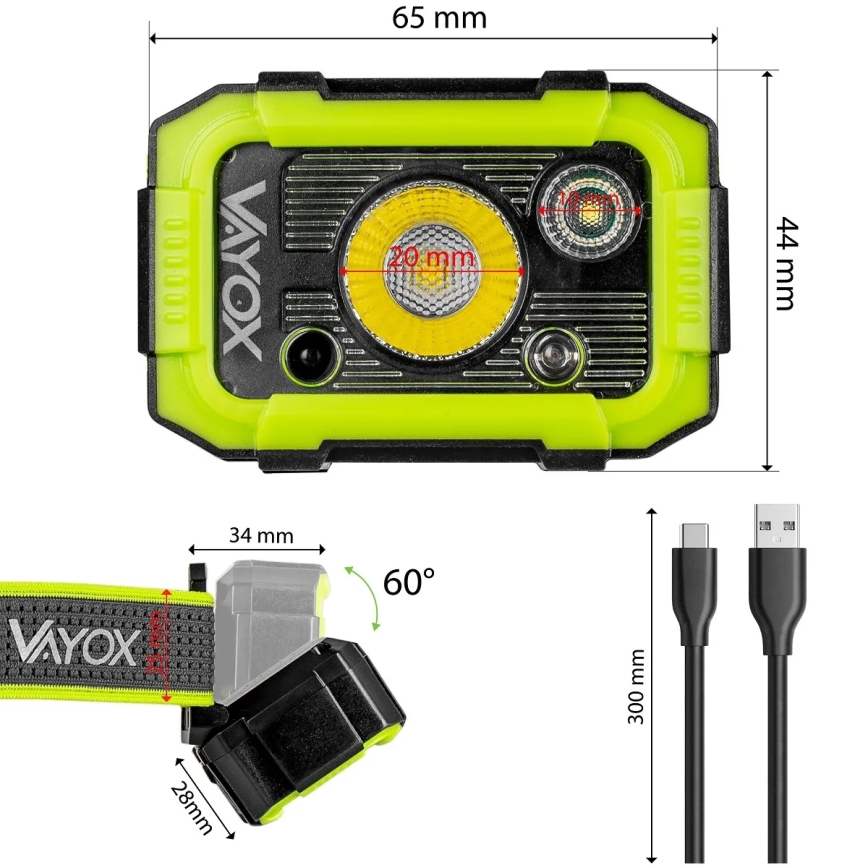 Lampada frontale ricaricabile dimmerabile a LED con sensore 10W/5V IP66 750 lm 1500 mAh