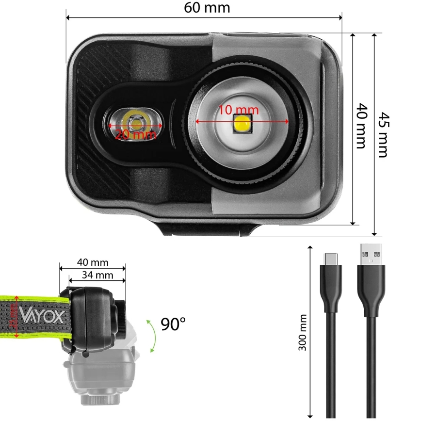 Lampada frontale ricaricabile LED dimmerabile LED/10W/5V/3xAAA IP66 800 lm 1000 mAh