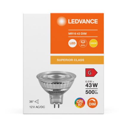LED Lampadina a riflettore dimmerabile MR16 GU5,3/6,6W/12V 3000K 36° CRI 97 - Ledvance