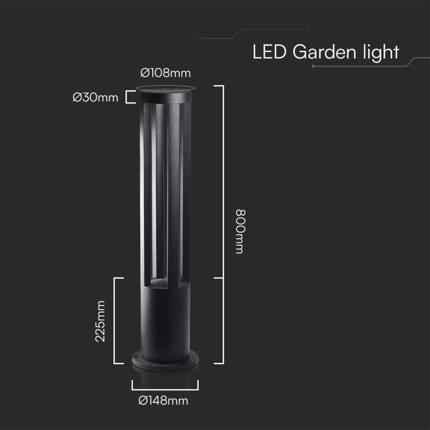 Lampada LED da esterno 10W/230V 3000K IP65 80 cm nera