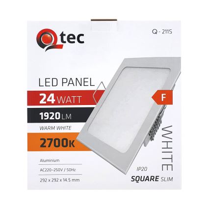 Lampada LED da incasso QTEC LED/24W/230V 2700K 29,2x29,2 cm