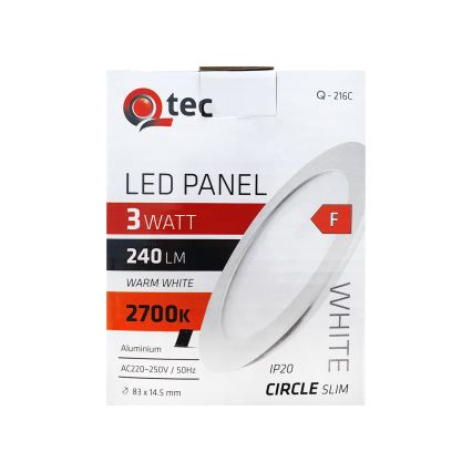 Lampada LED da incasso QTEC LED/3W/230V 2700K diametro 8,3 cm