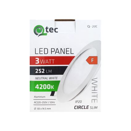 Lampada LED da incasso QTEC LED/3W/230V 4200K diametro 8,3 cm