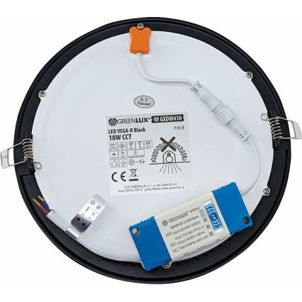 Lampada LED da incasso VEGA LED/18W/230V 2900/3900/5800K diametro 22,5 cm nero