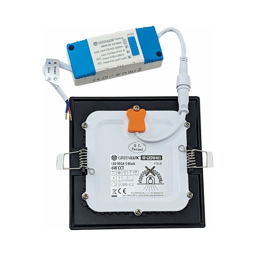 Lampada LED da incasso VEGA LED/6W/230V 2900/3900/5800K 12,5x12,5 cm nero