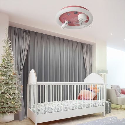 Lampada da soffitto LED dimmerabile per cameretta con ventilatore integrato, 48W/230V, 3000/4000/6000K, rosa + telecomando