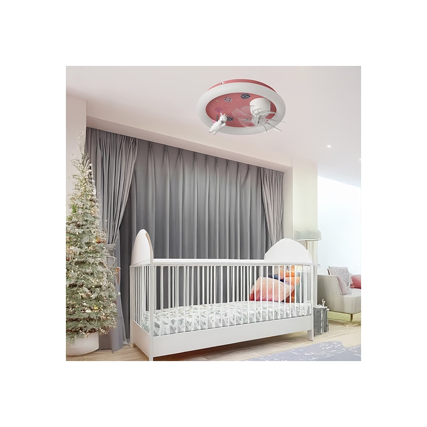 Lampada da soffitto LED dimmerabile per cameretta con ventilatore integrato, 48W/230V, 3000/4000/6000K, rosa + telecomando
