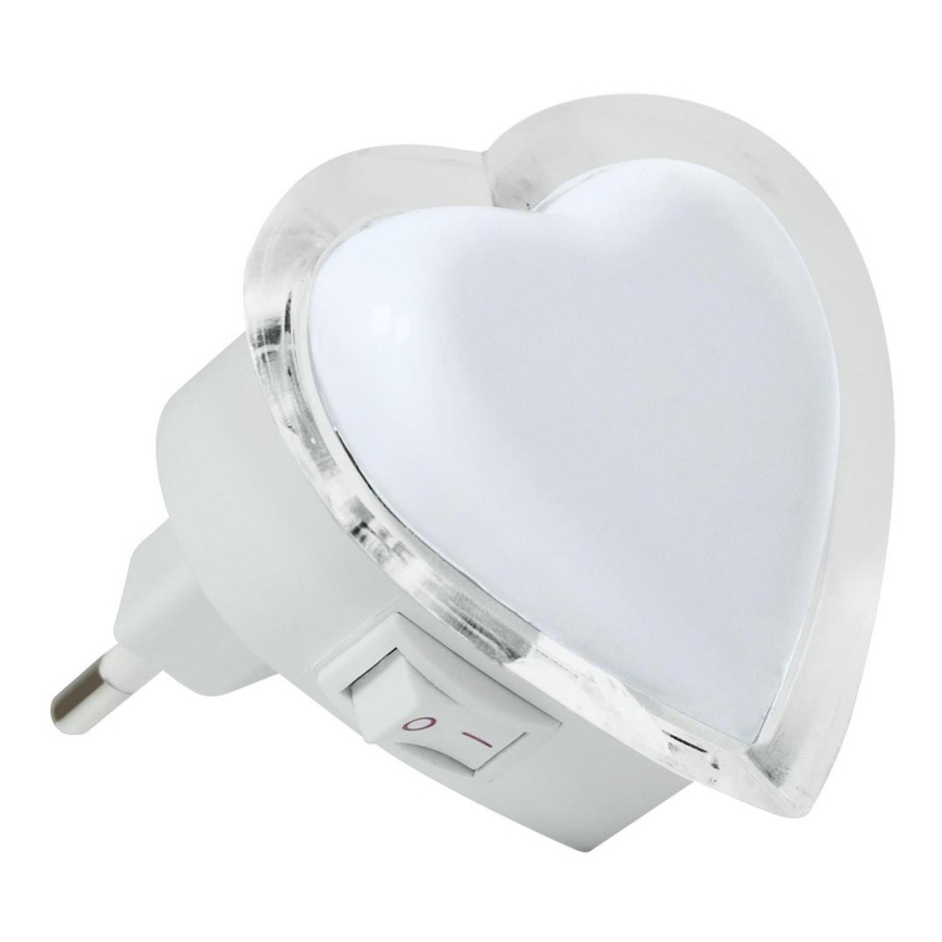Lampada LED notturna con spina integrata 0,4W/230V cuore bianco
