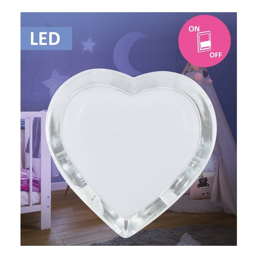 Lampada LED notturna con spina integrata 0,4W/230V cuore bianco