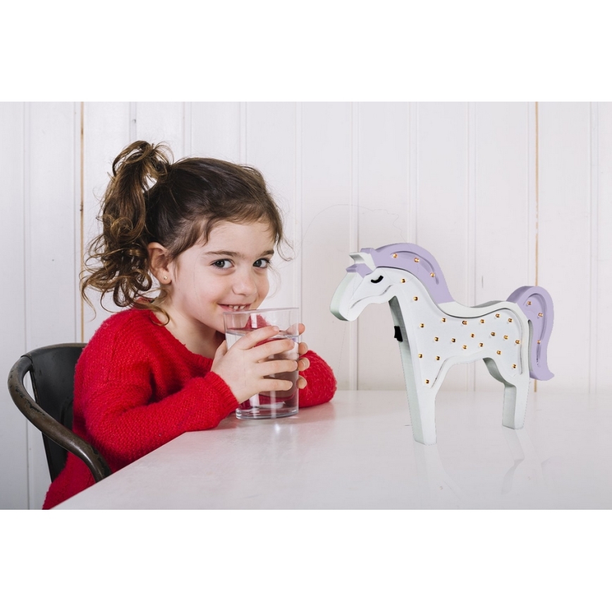 Lampada LED per bambini LED/2xAA cavallo viola