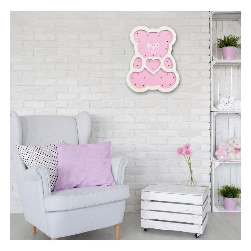 Lampada LED per bambini LED/2xAA orso rosa
