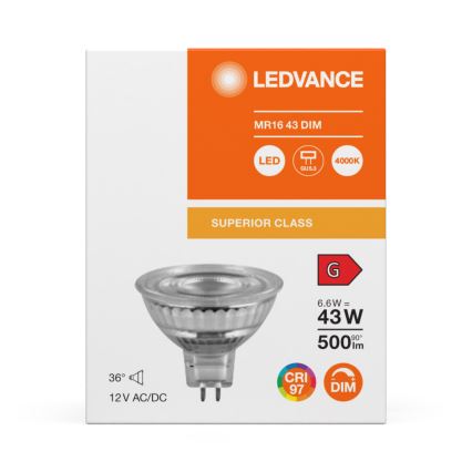 Lampadina LED dimmerabile a riflettore MR16 GU5,3/6,6W/12V 4000K 36° CRI 97 - Ledvance