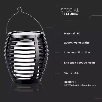 Lampada LED solare FLAME 4in1 1xLED/0,45W/3,7V IP44 500 mAh