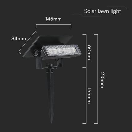 Lampada LED solare LED/0,9W/3,7V 3000K IP65 nero