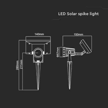 Lampada LED solare SPIKE LED/2W/5,5V IP65 6400K 1200 mAh
