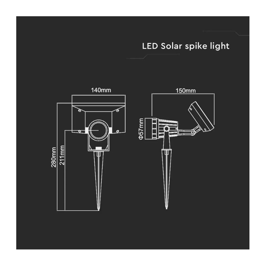 Lampada LED solare SPIKE LED/2W/5,5V IP65 6400K 1200 mAh