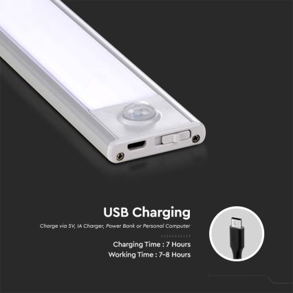 Lampada LED sottopensile con sensore LED/2,5W/5V 4000K 3000 mAh
