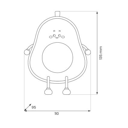 Lampada notturna per bambini AVOCADO ricaricabile, dimmerabile e a sfioramento, LED/1W/5V 1200 mAh