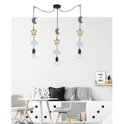 Lampada per bambini TRIO 3xE27/20W/230V grigia/gialla/bianca