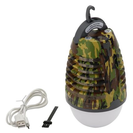 Lampada portatile a LED ricaricabile con trappola per insetti LED/2W/3,7V 1800 mAh IPX4 camouflage