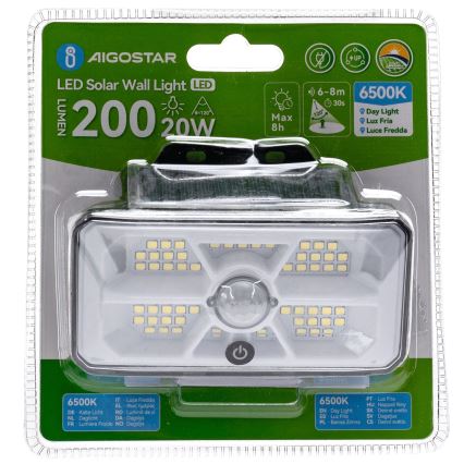 Lampada solare a LED Aigostar con sensore LED/3,7V 6500K 500 mAh IP65 nera