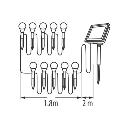 Lampada solare a LED RGB 10xLED/1,2V 300 mAh IP44 nera