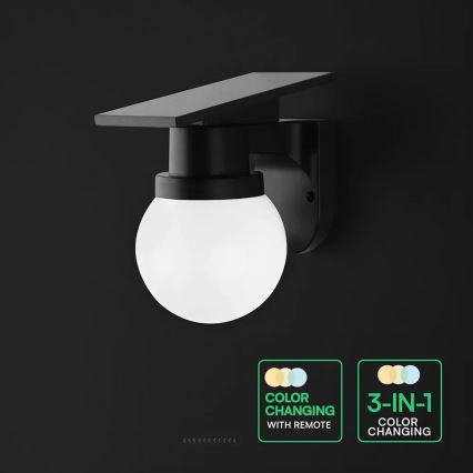 Lampada solare da parete a LED 3,7 V 3000/4000/6400K IP54 1800 mAh nera + telecomando