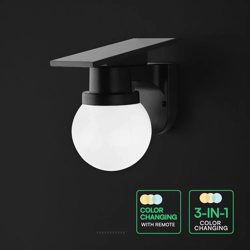 Lampada solare da parete a LED 3,7 V 3000/4000/6400K IP54 1800 mAh nera + telecomando