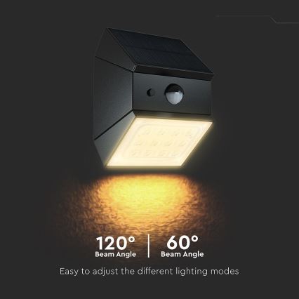 LED Lampada solare da parete con sensore LED/2,5W/3,7V 3000/4000/6000K IP65 1200 mAh nera